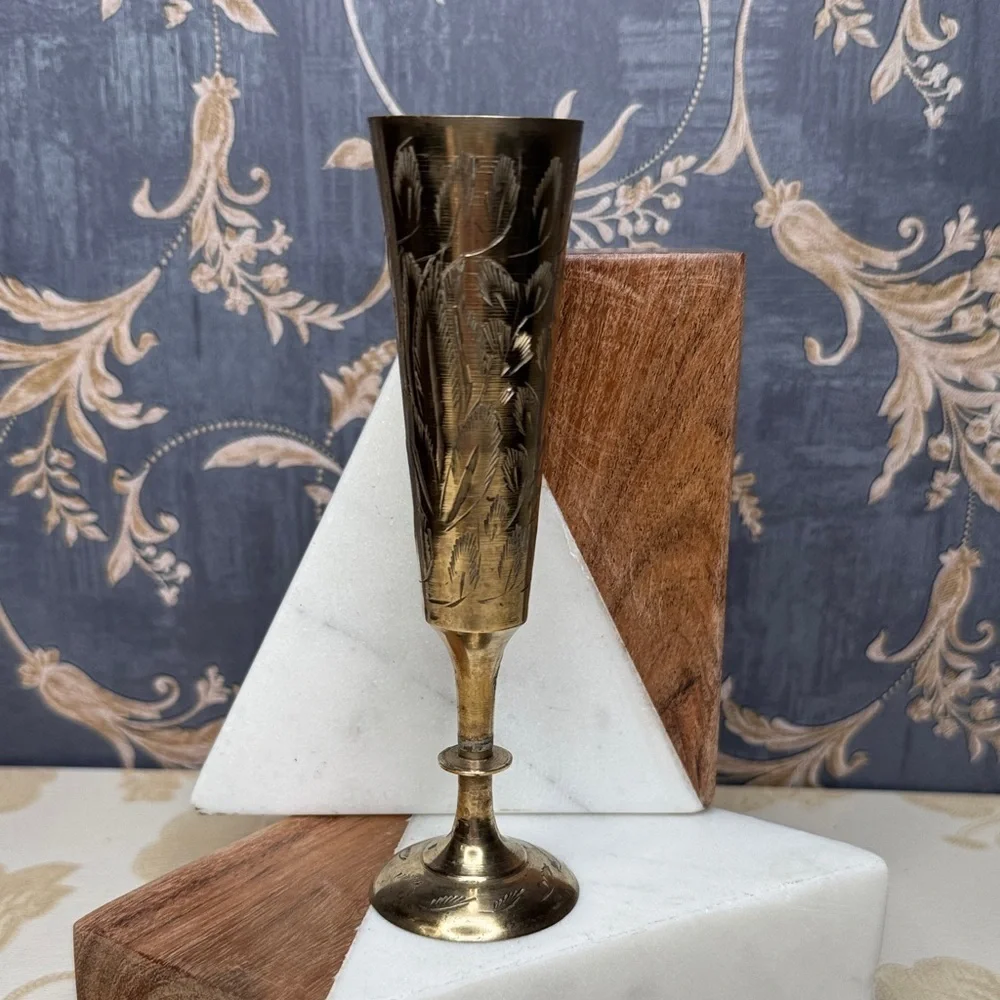 Vintage Solid Brass Hand Etched 5.5